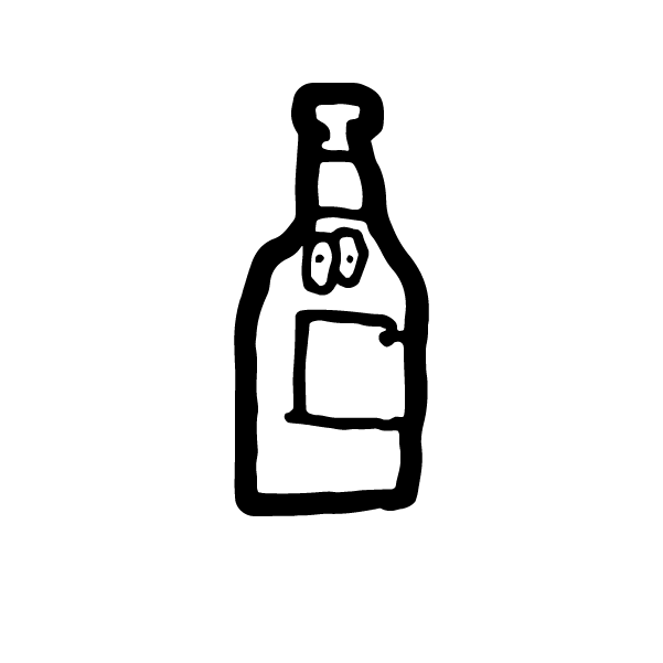 Black silhouette of a chef holding a spoon, with various kitchen utensils around.