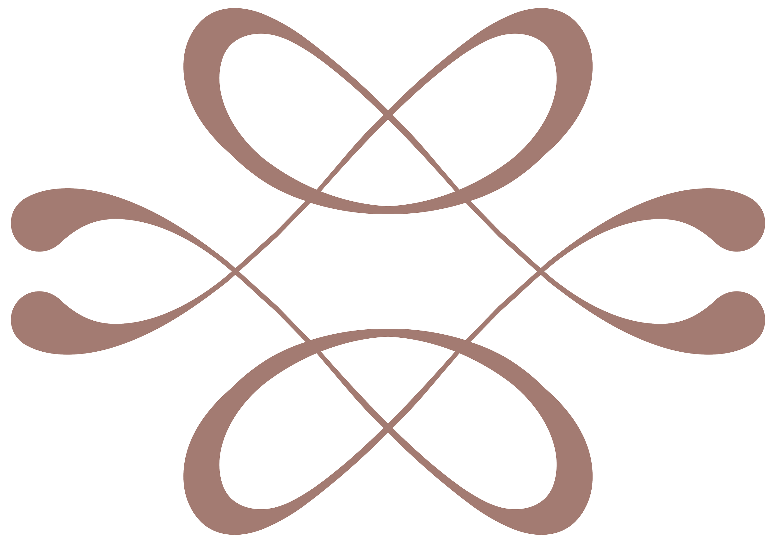 An abstract, symmetrical design featuring interconnected brown lines forming loops and curves on a black background.