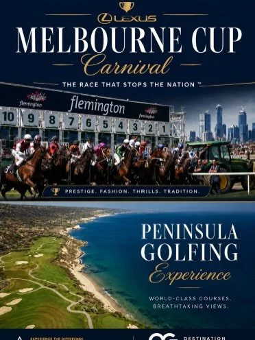 Melbourne Cup Carnival meets world-class golf. 
Experience the best of both worlds with our exclusive tour &mdash; trackside excitement at Flemington, premium travel, and unforgettable rounds at the stunning Peninsula golf courses.
From the glamour, 
