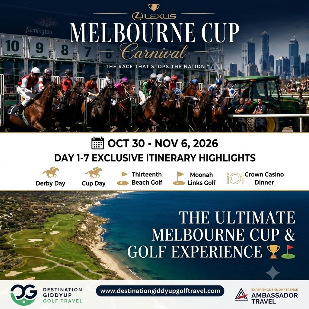🏆 World-Class Golf meets Australia&rsquo;s Ultimate Horse Racing Carnival! 🏇⛳️

Experience the prestige, fashion, and thrill of the Lexus Melbourne Cup Carnival paired with top-tier coastal golf on the Mornington and Bellarine Peninsulas! 🌊✨

Join