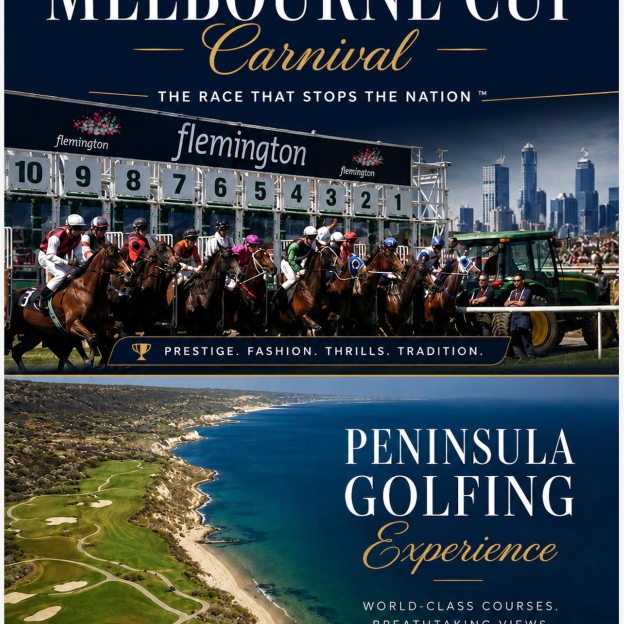 Escape to Melbourne this November for one of Australia&rsquo;s most iconic events &mdash; the Melbourne Cup &mdash; combined with world-class golf.

Join Destination Giddyup Golf for an unforgettable tour featuring premium courses, exclusive race day