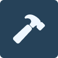 Icon of a hammer on a dark blue background.