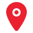 Red map pin icon on a white background.
