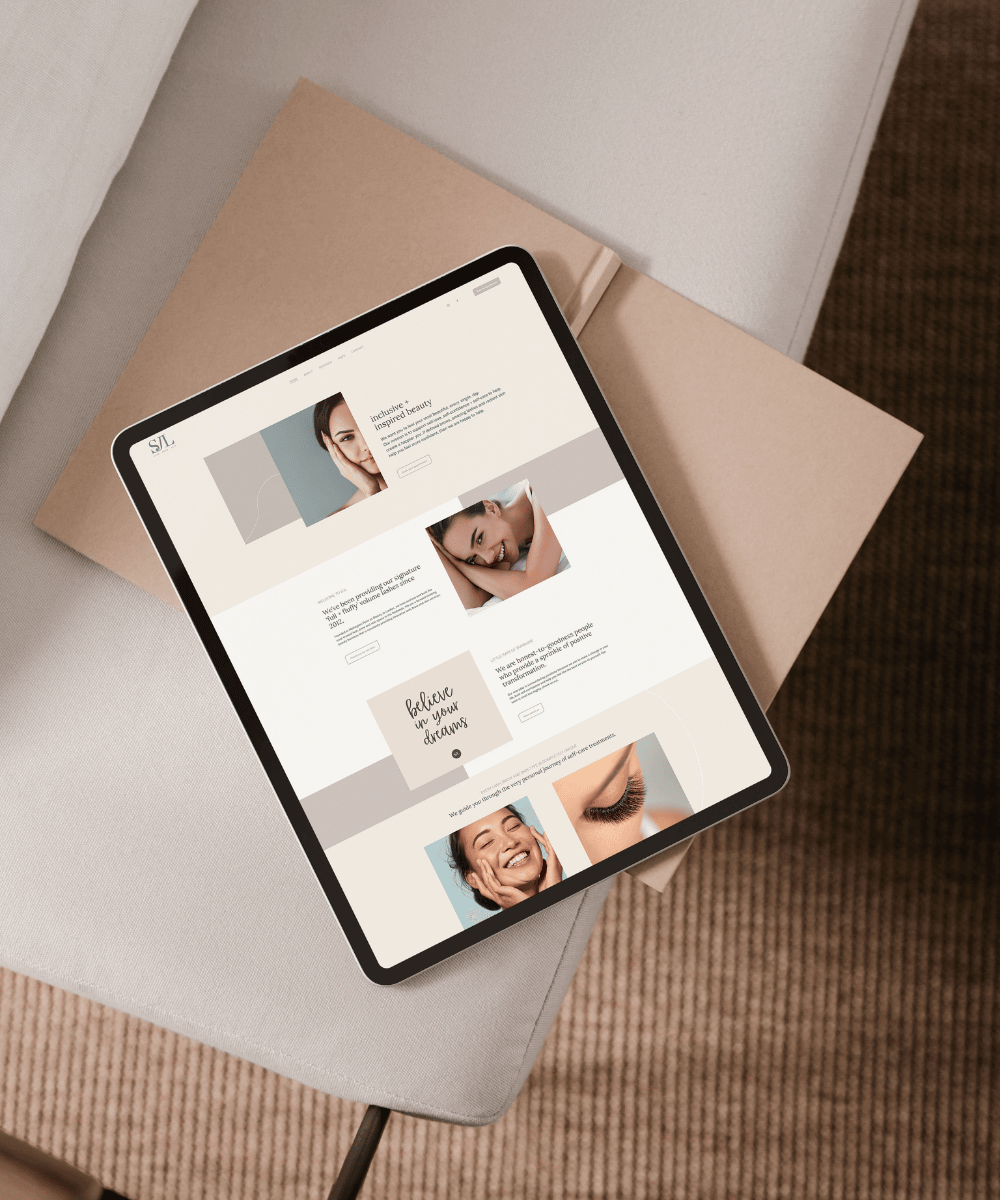 ipad website mock up on a white chair