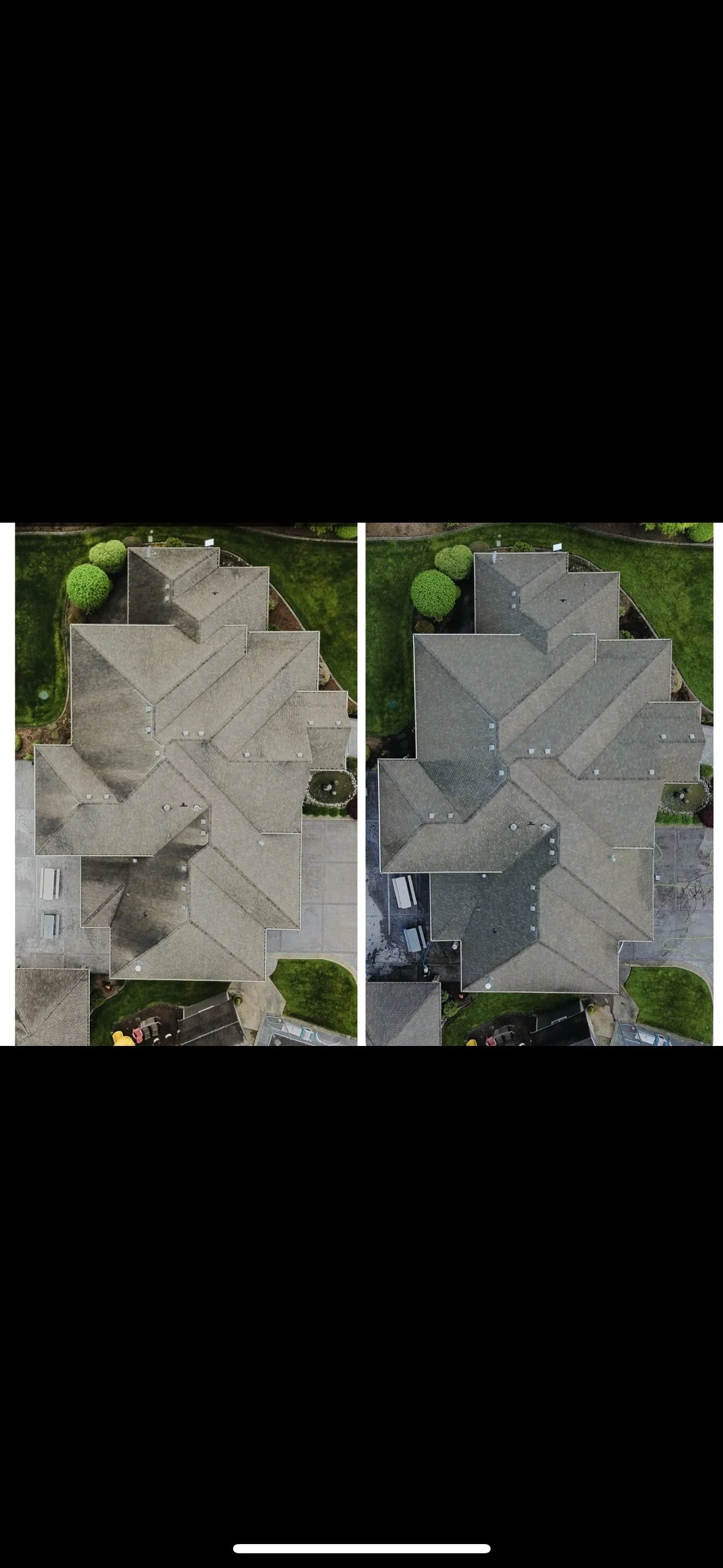 Roof Cleaning Before and After in the Fraser Valley | Drone View of Soft Wash Results by Cascade Softwash