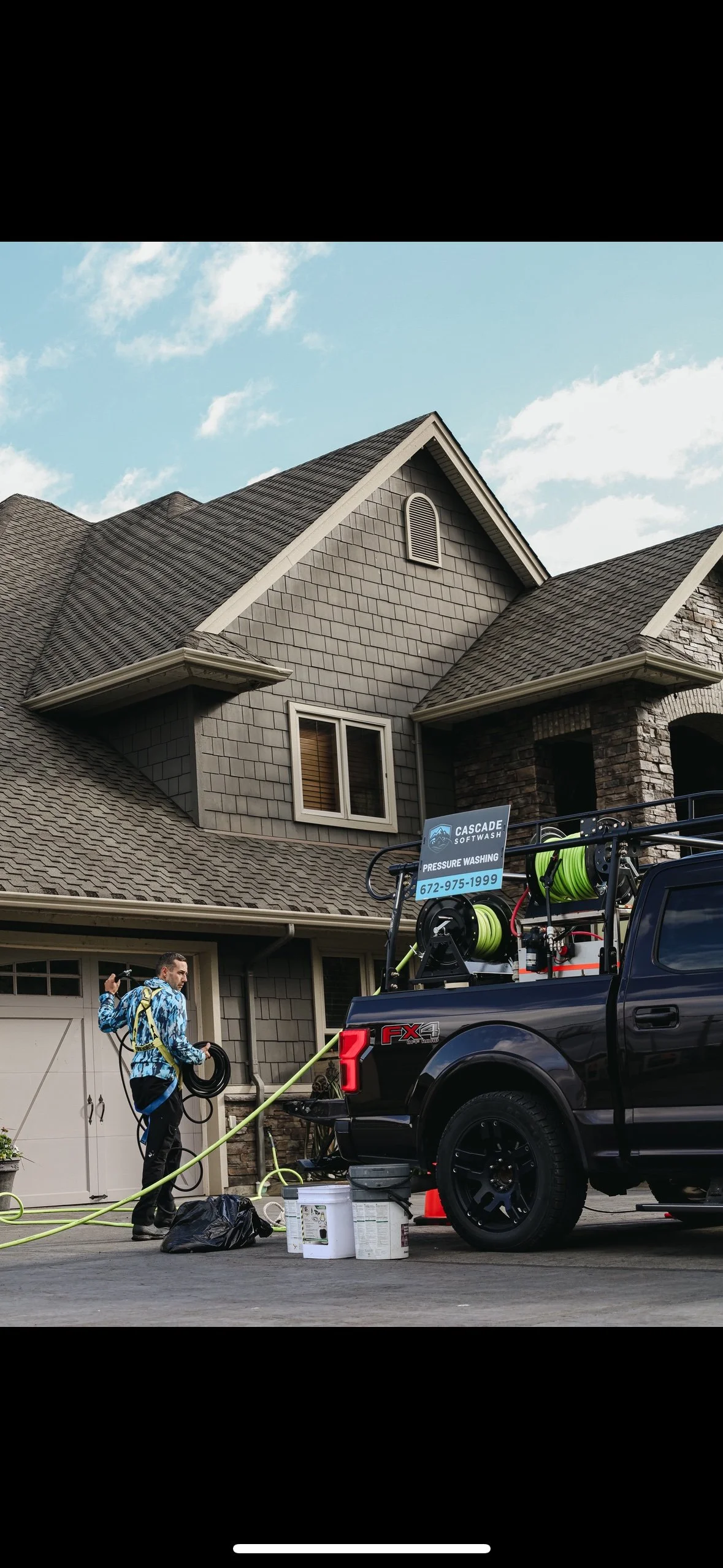 Cascade Softwash Pressure Washing Truck on Site in the Fraser Valley