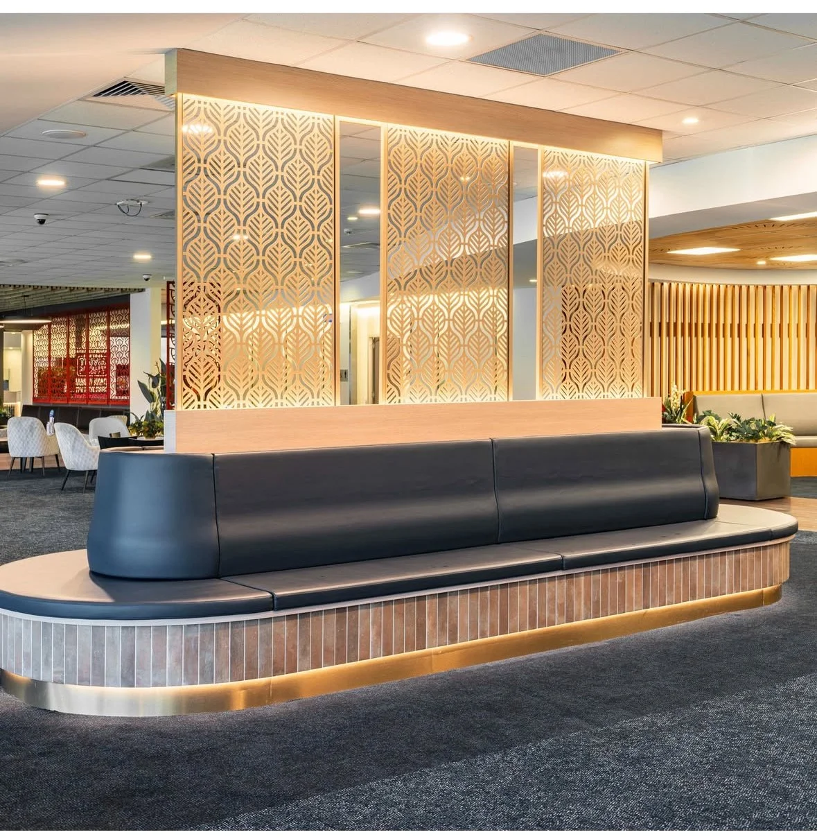 Restaurant partition screens for commercial fit out. Urban metal eden leaf design