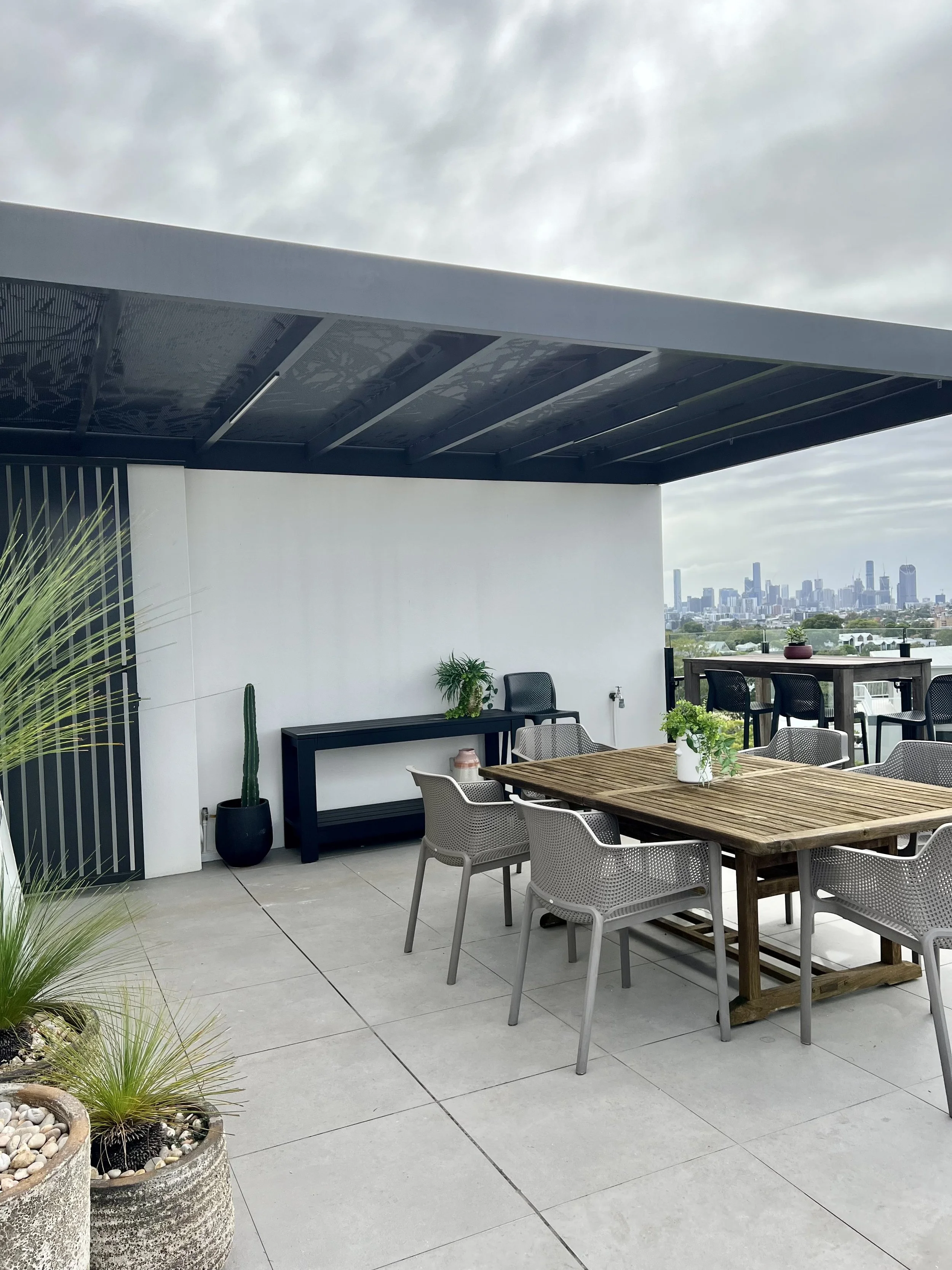 custom designed perforated shade canopy screens.