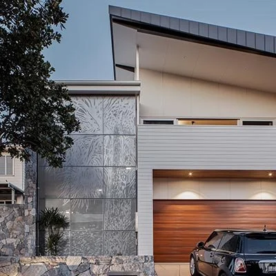 custom decorative perforated facade panels in Pandanus design. also known as pic-perf