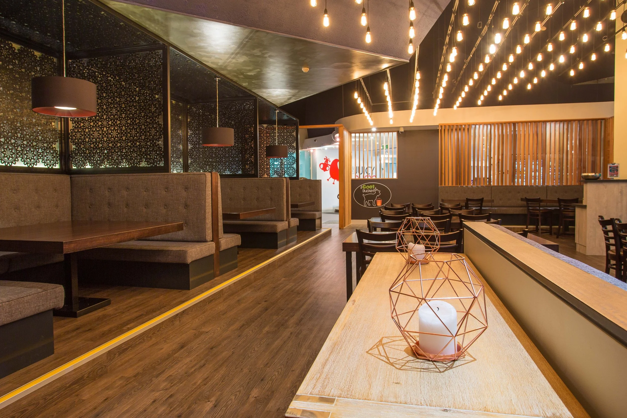 Commercial fit out screens. Urban Metal Lace design. Laser cut metal