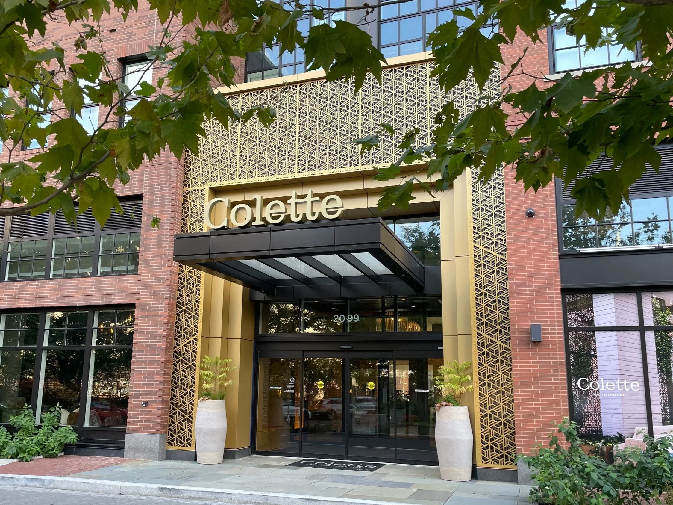 Custom designed entry feature screens. Triple layer wth back lighting. The Stacks DC. Handel Architects