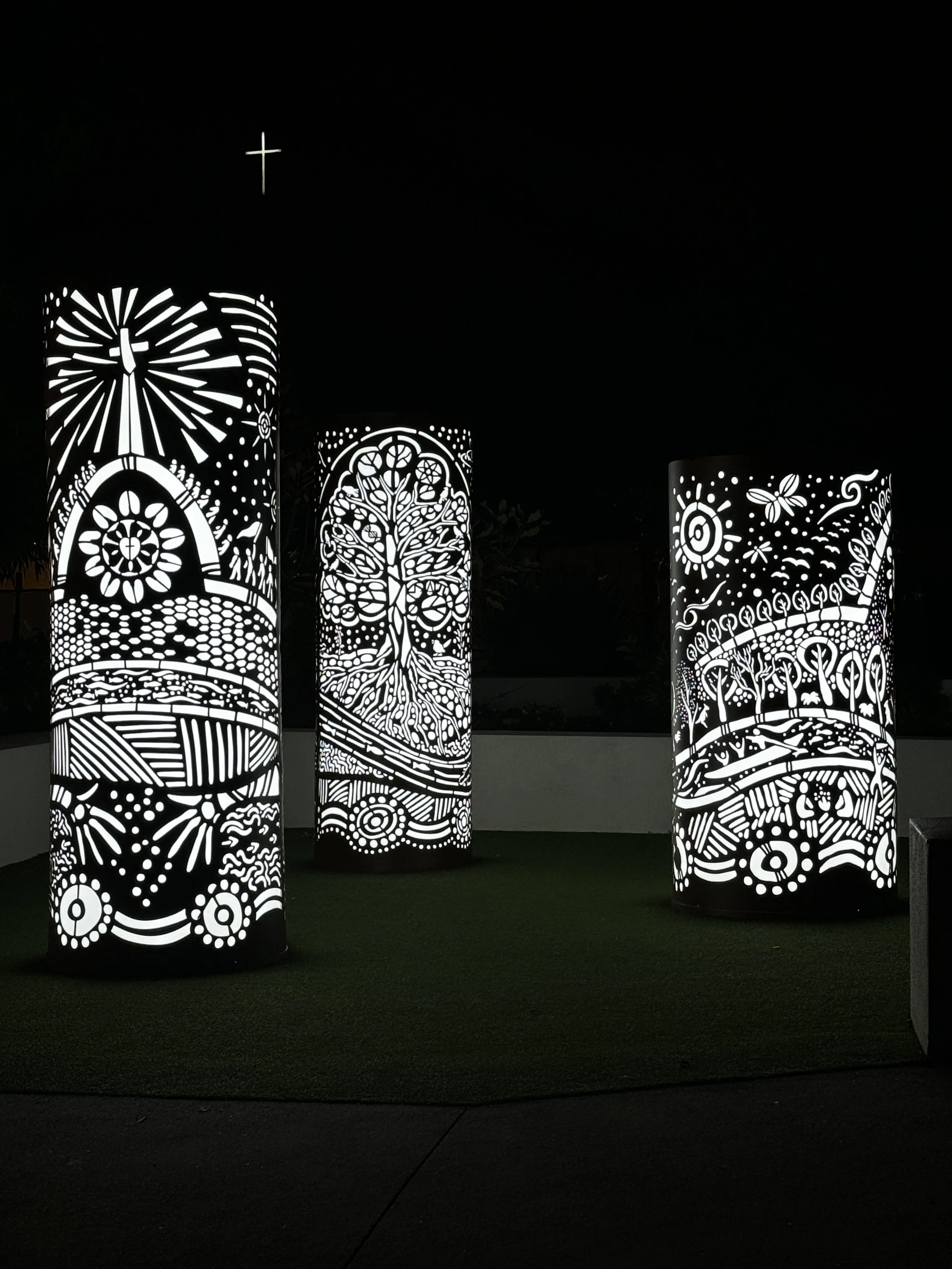 Night time view of light towers . Urban Metal with Deborah Bauer, Luke Mallie and Hamish Morrow. Cre8tive Nations