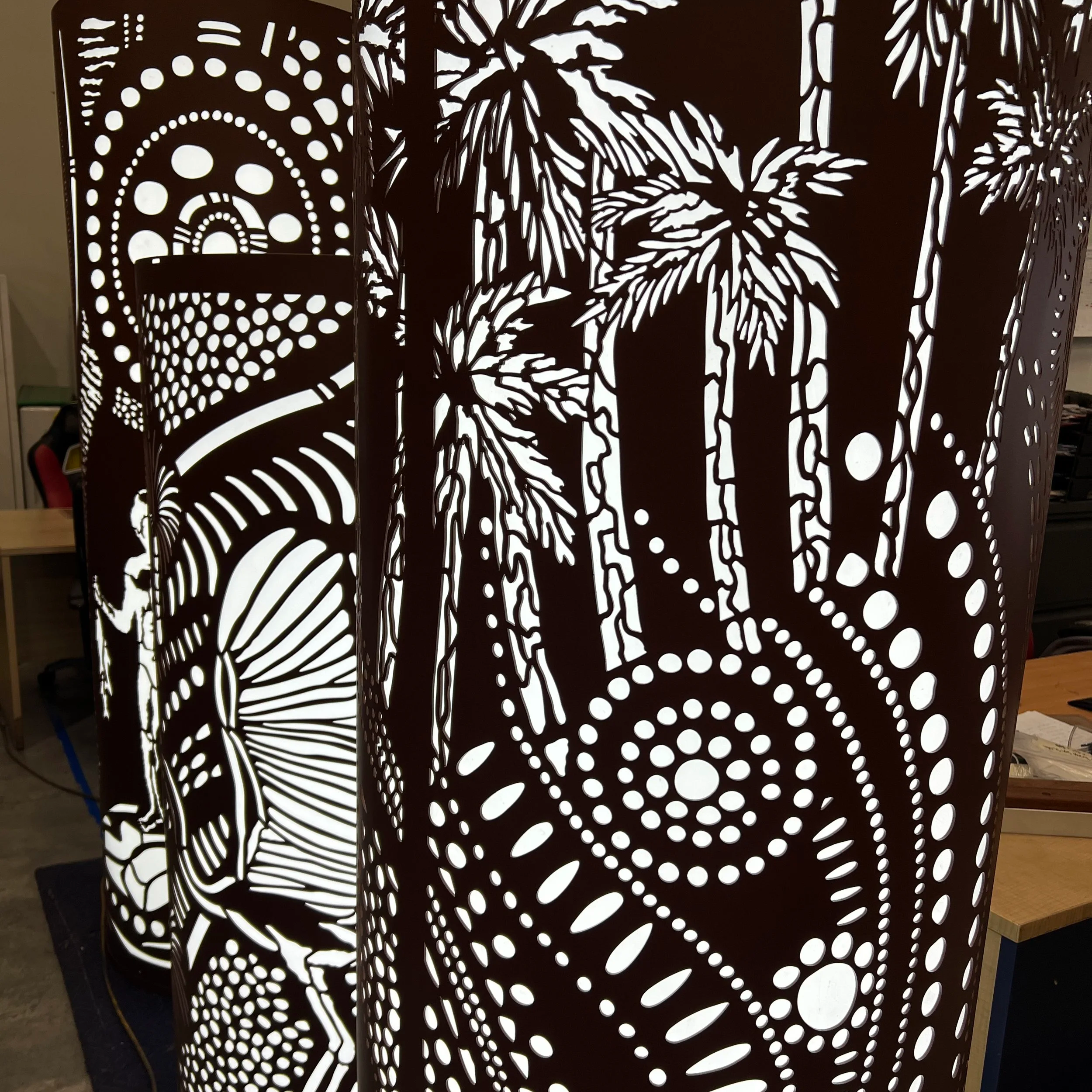 Urban Metal custom designed Light Towers for Brisbane City Council Nundah project. Artist Luke Mallie. Cre8tive Nations partnered on this project.