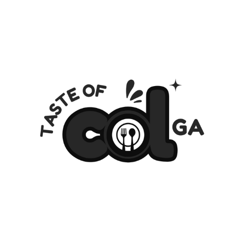 Logo with the text 'Taste of Cold' and 'GA', featuring a plate with utensils inside the letter 'O' in 'Cold'