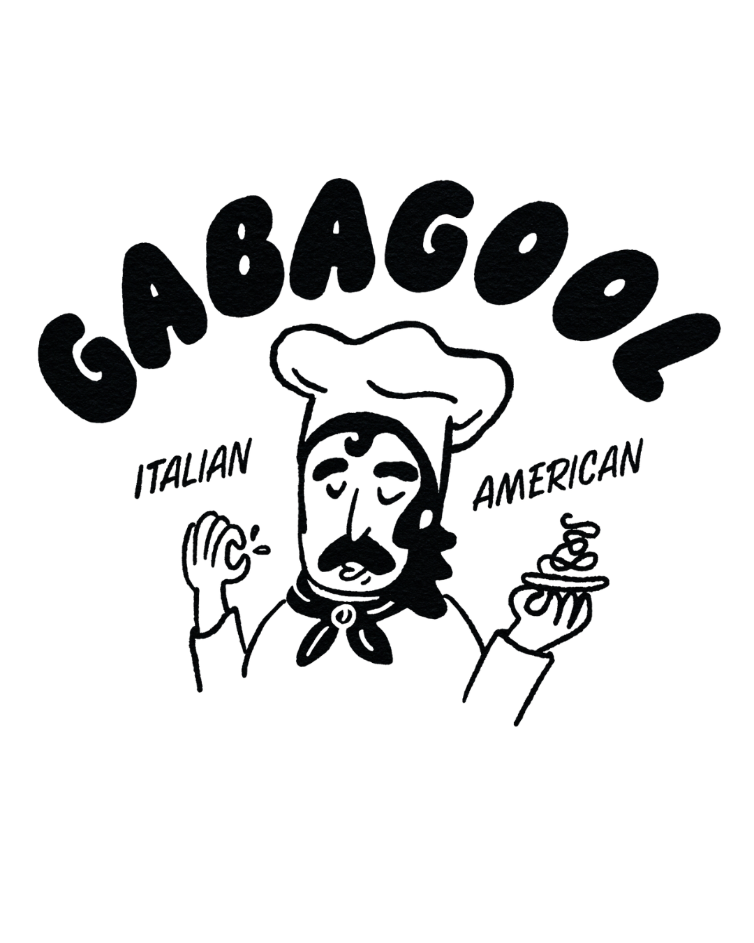 Logo for Gino's Gaco, featuring an Italian-American chef dog holding a spatula and a steaming plate of food.