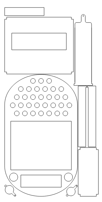 Line drawing of a microwave, a cellphone, a battery, and a remote control.