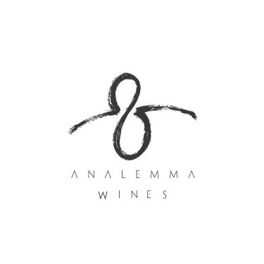 Logo for Analemma Wines featuring a stylized, abstract number 8 with the company name beneath