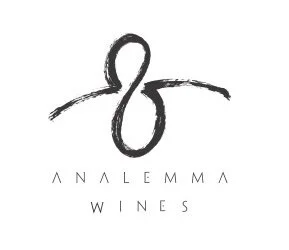 Logo for Analeemma Wines featuring a stylized black brushstroke number 8 with the brand name below.