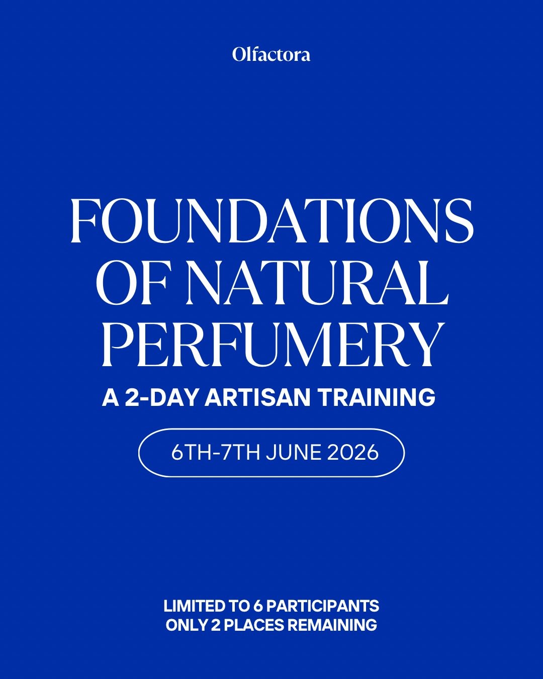 A reminder for those who have been considering joining us.

Foundations of Natural Perfumery: A 2-Day Artisan Training

Designed to take you beyond the surface of scent &mdash; into the structure, materials, and method behind fragrance creation.

Ove