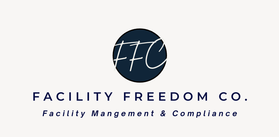 Logo for Facility Freedom Co. with a dark blue globe and the letters FFC, and the text "Facility Freedom Co. Facility Management & Compliance."