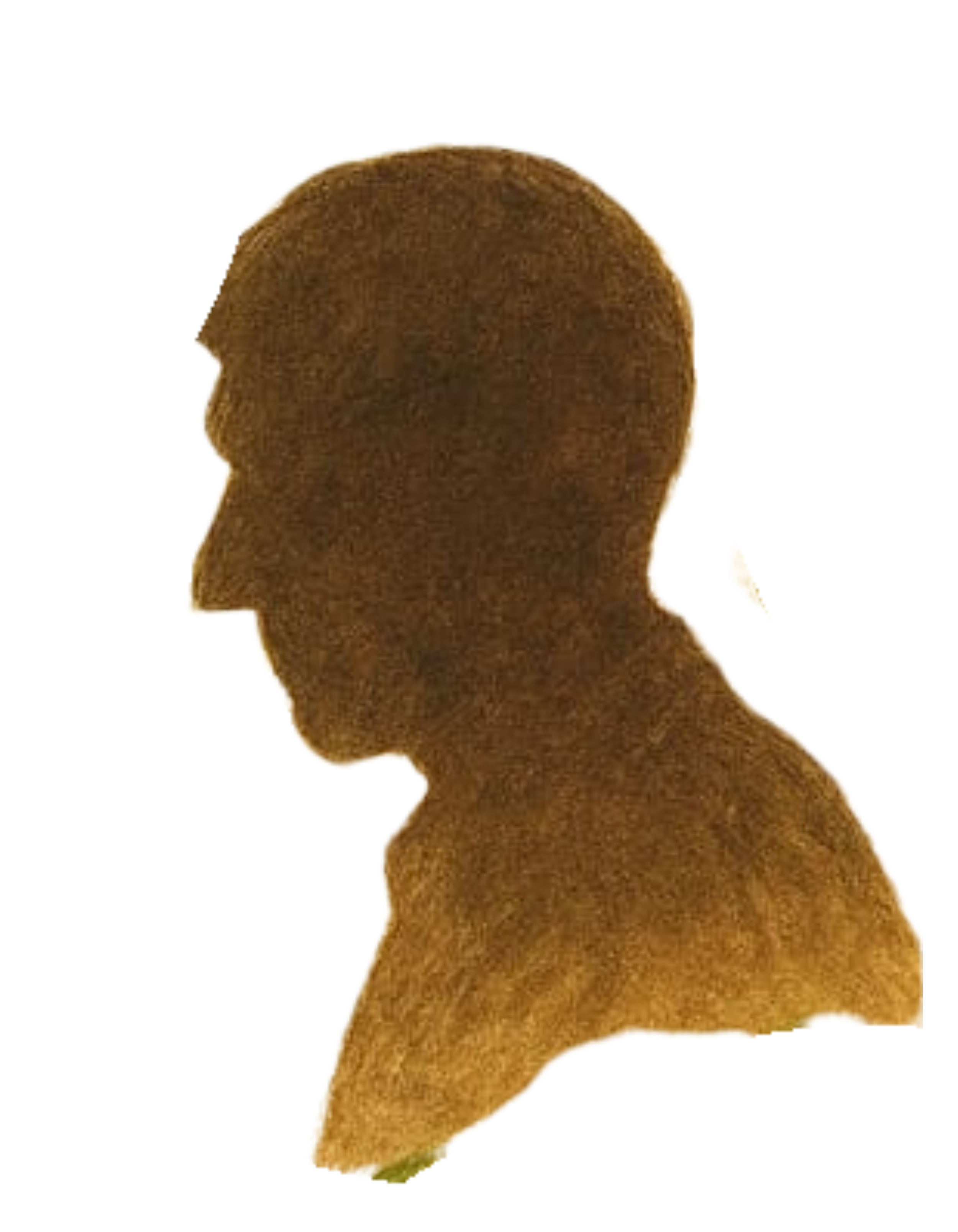 Side profile of a carved wooden bust silhouette of a human head and shoulders.