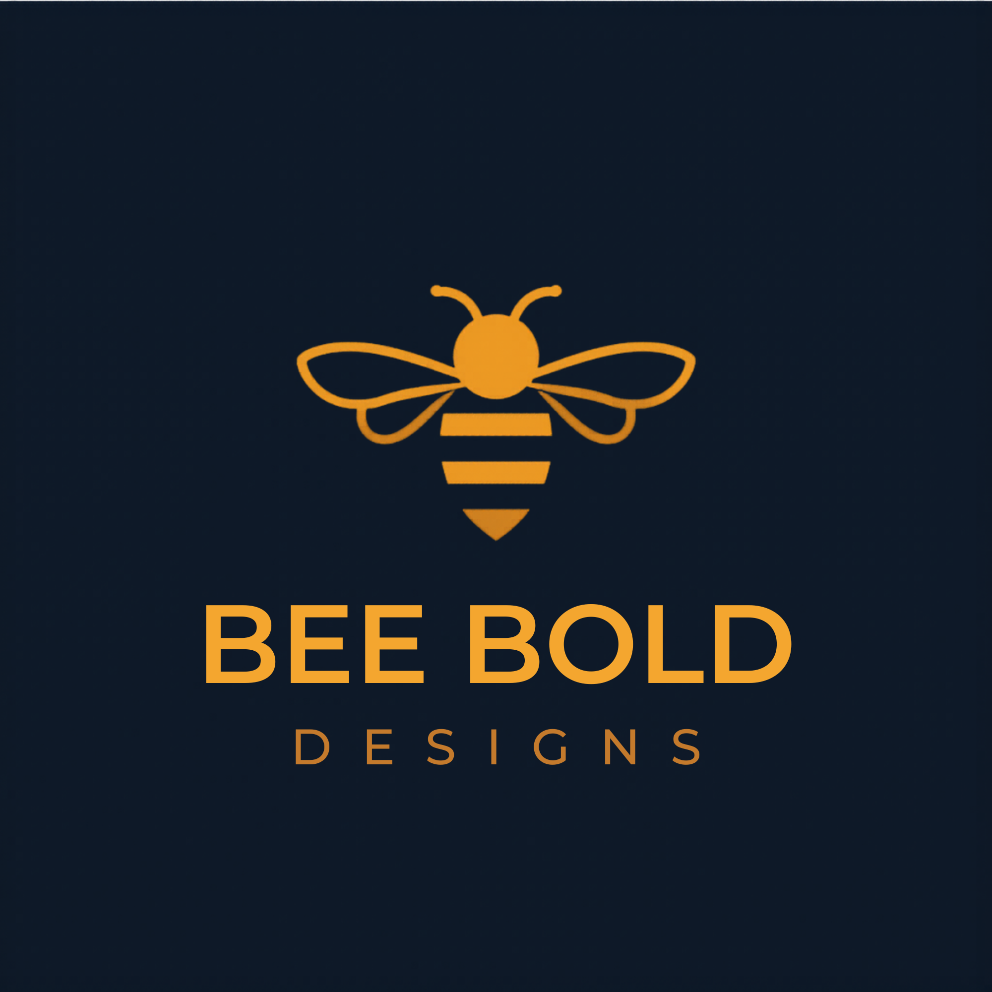 A logo with a stylized honeybee icon and the words 'Bee Bold' and 'Designs' on a dark background.