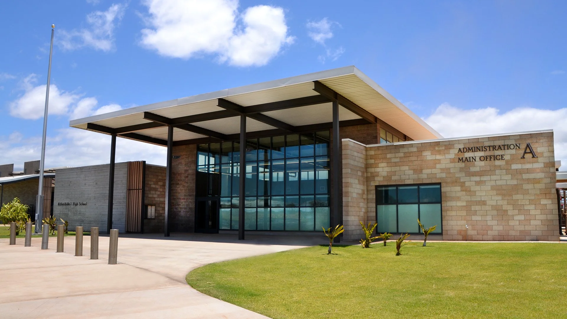 Administration building main entrance at Kulanihakoi High School, Kihei, Maui