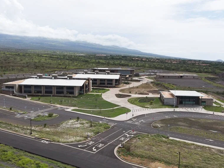 Aerial view of the 77-acre Kulanihakoi High School campus, Kihei, Maui