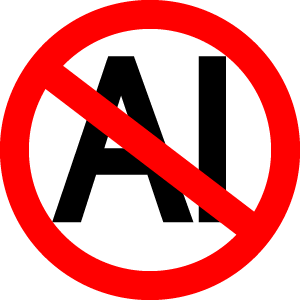 No AI or artificial intelligence symbol with a red prohibition sign.