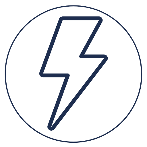 A black lightning bolt icon inside a black circle.