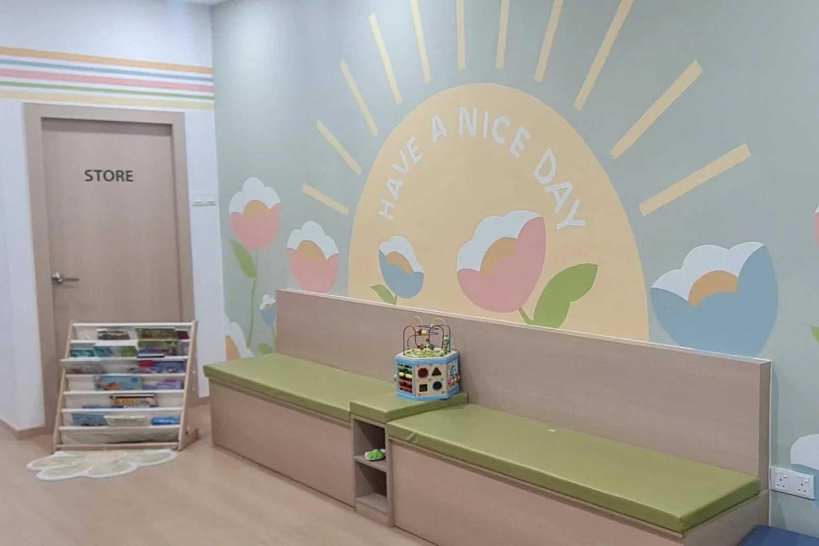Colorful children's waiting area at KinderCare Child Specialist Clinic