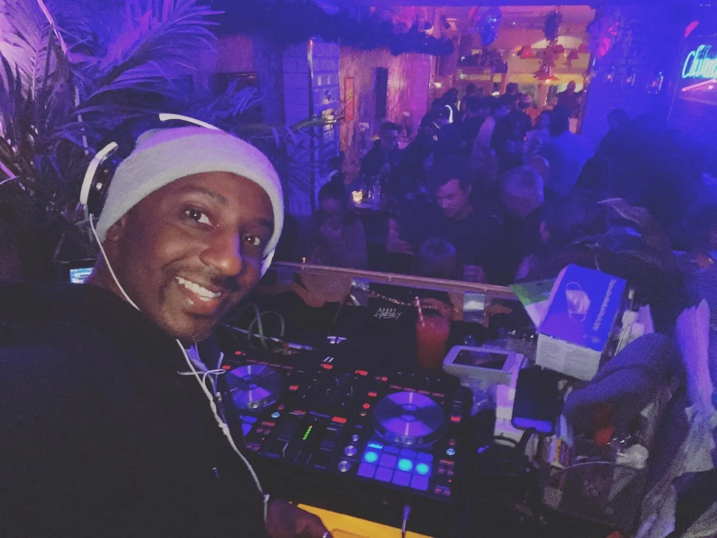 DJ Mr Drew DJ'ing at a bar in Islington in 2021