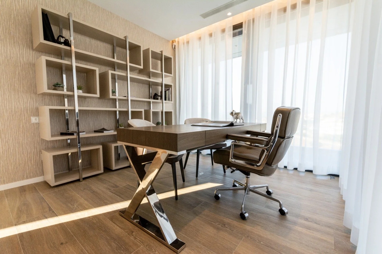 Luxury interior design workspace with modern furniture and elegant styling in Marbella