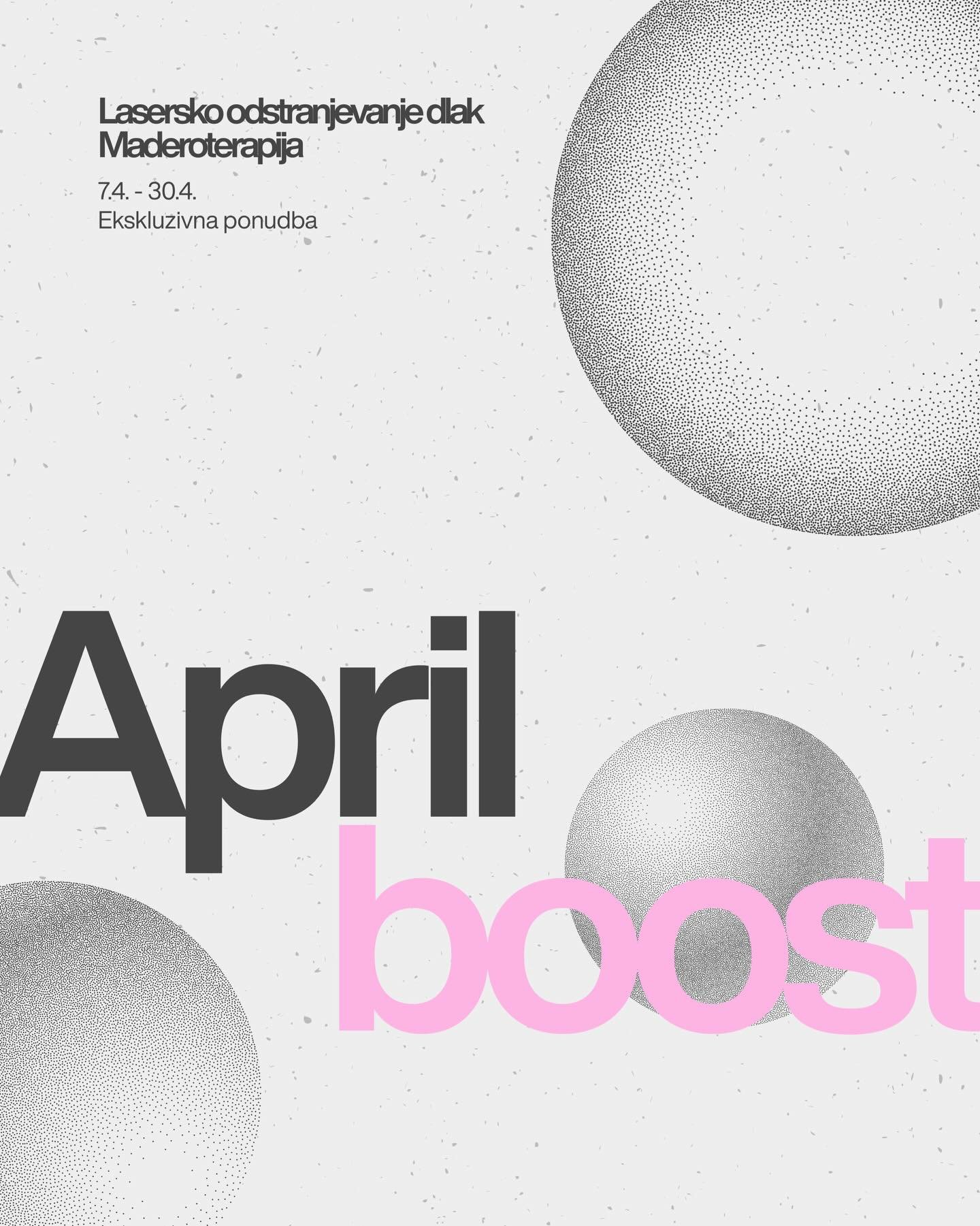 APRIL BOOST &bull; Ekskluzivna predpoletna ponudba💗

Ta april v na&scaron;em salonu predstavljamo posebno, omejeno in ekskluzivno ponudbo, popolno za pripravo na prihajajoče poletje.☀️

✨Za vas smo pripravili 6 ekskluzivnih paketov:
&bull; 3 paketi 