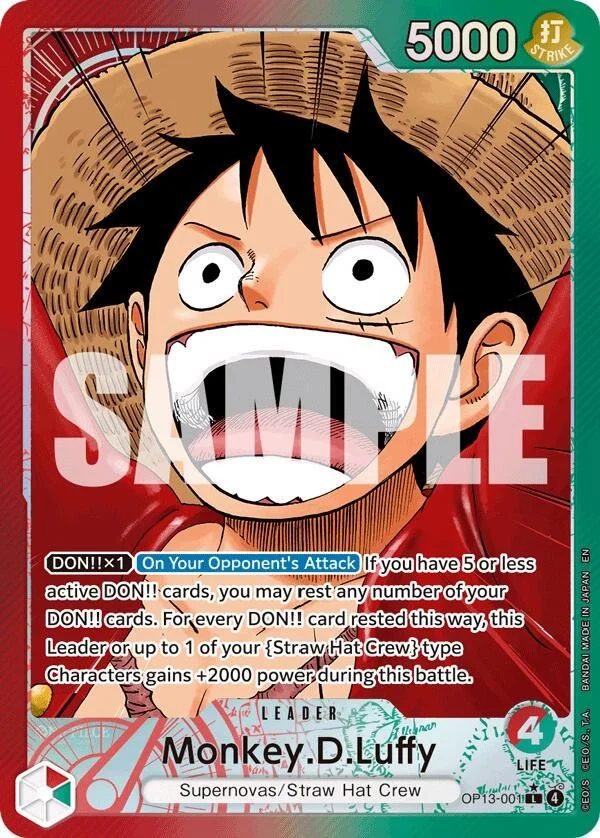 Monkey.D.Luffy [Alternate Art] OP13-001 One Piece Carrying on His Will