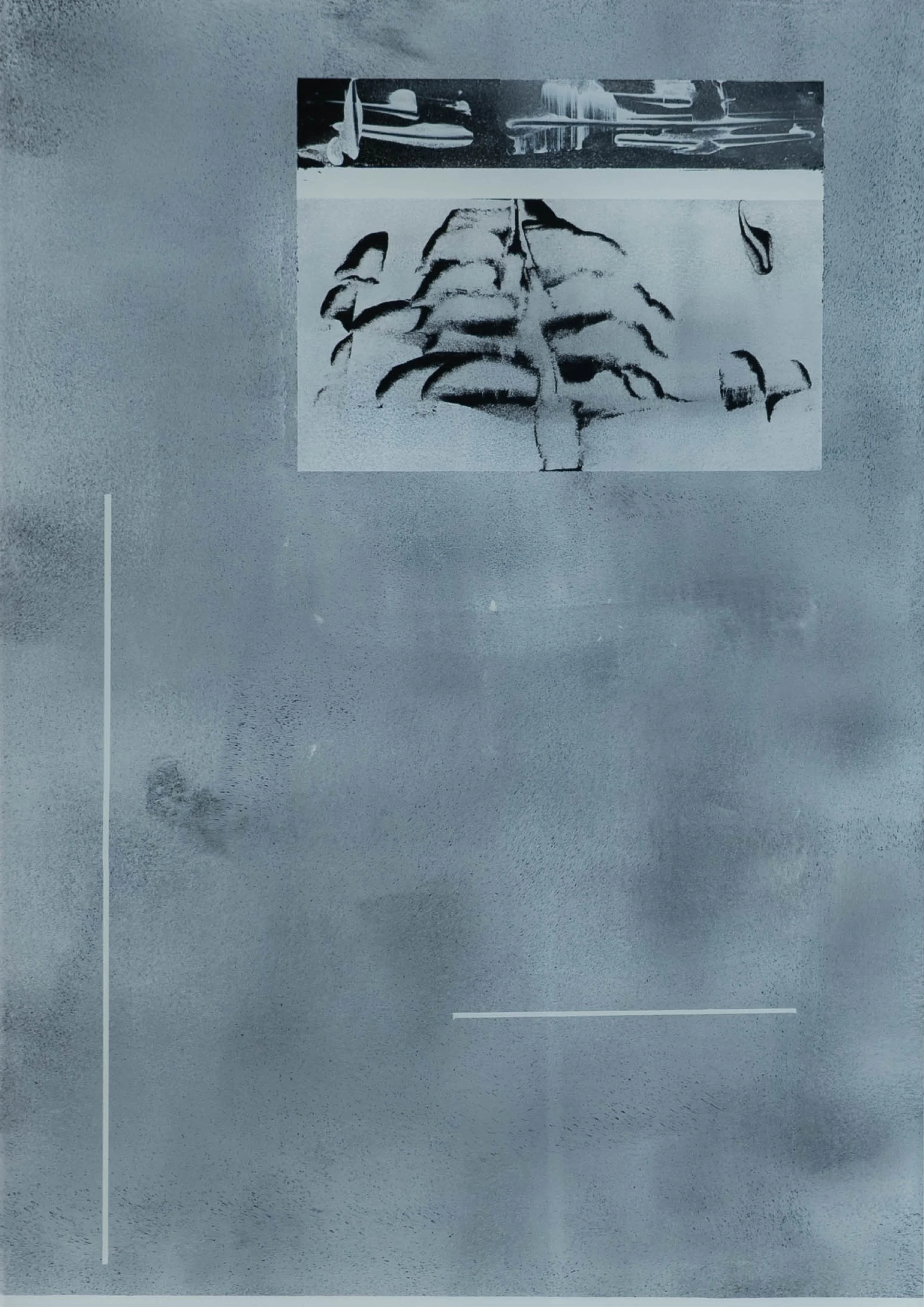 Schwarz-weiß-Gemälde eines Baumes und Wasserlandschaft an der Wand