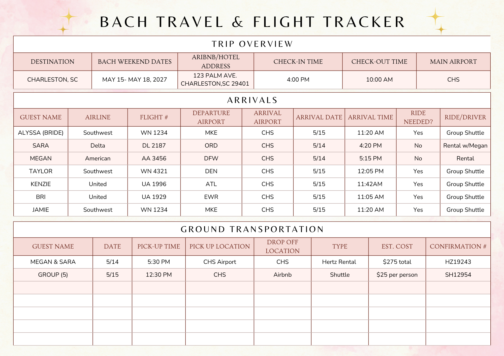 Bach Travel & Flight Tracker | Editable Canva Template