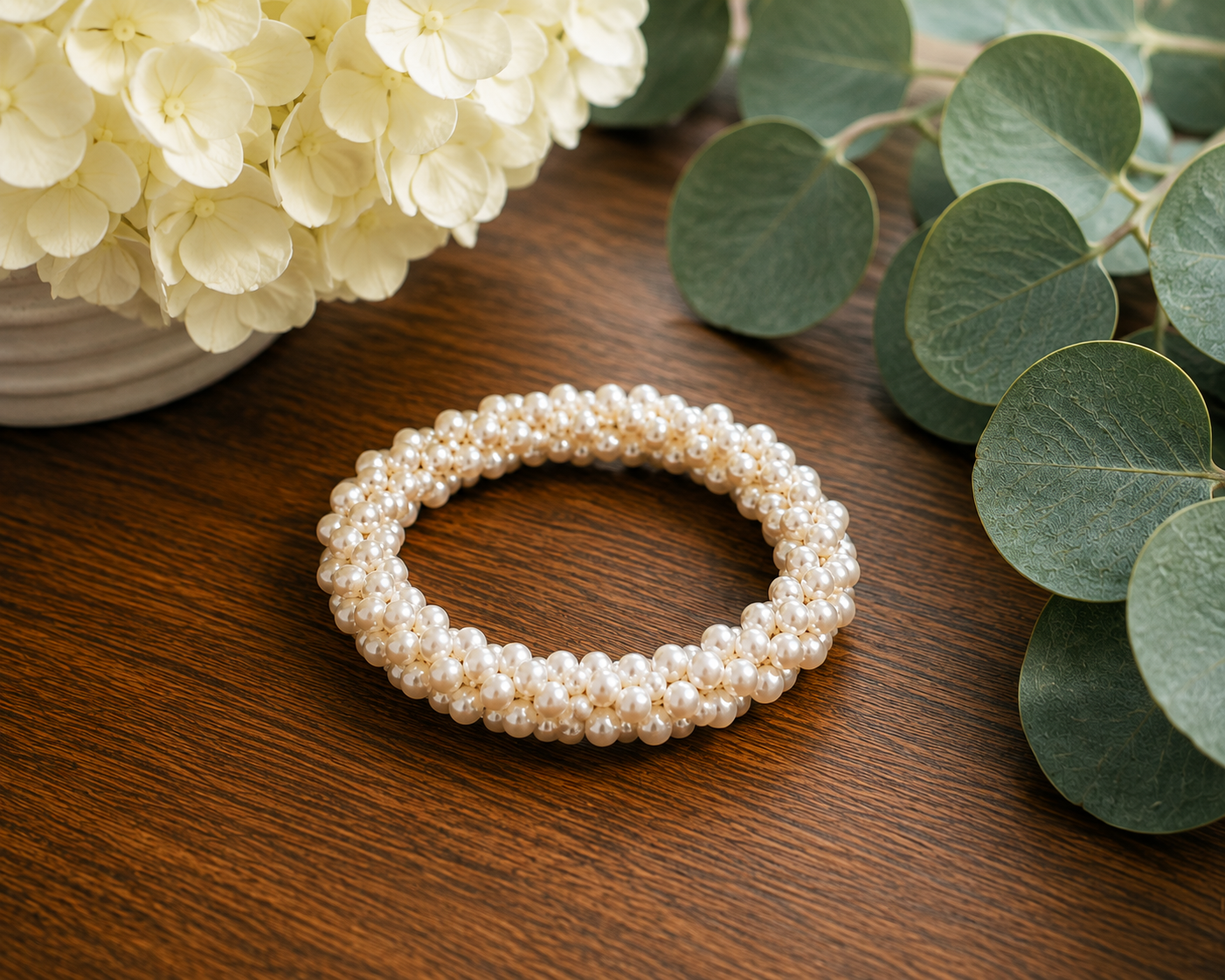 Pearl Hair Tie Bracelet | Bridal & Bridesmaid Hair Accessory