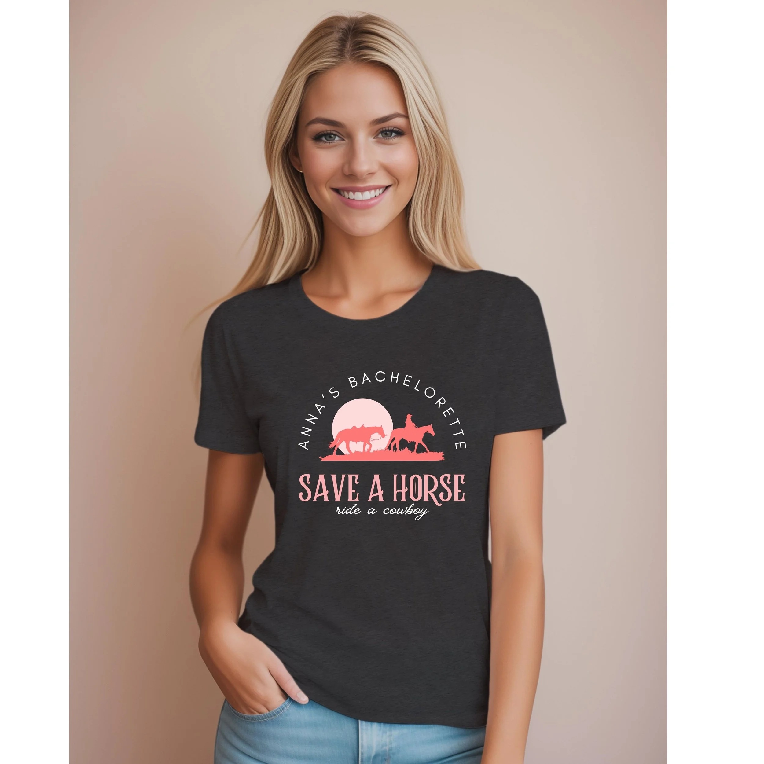 Personalized Save a Horse Ride a Cowboy Bachelorette Shirt | Custom Western Bride Tribe Tee