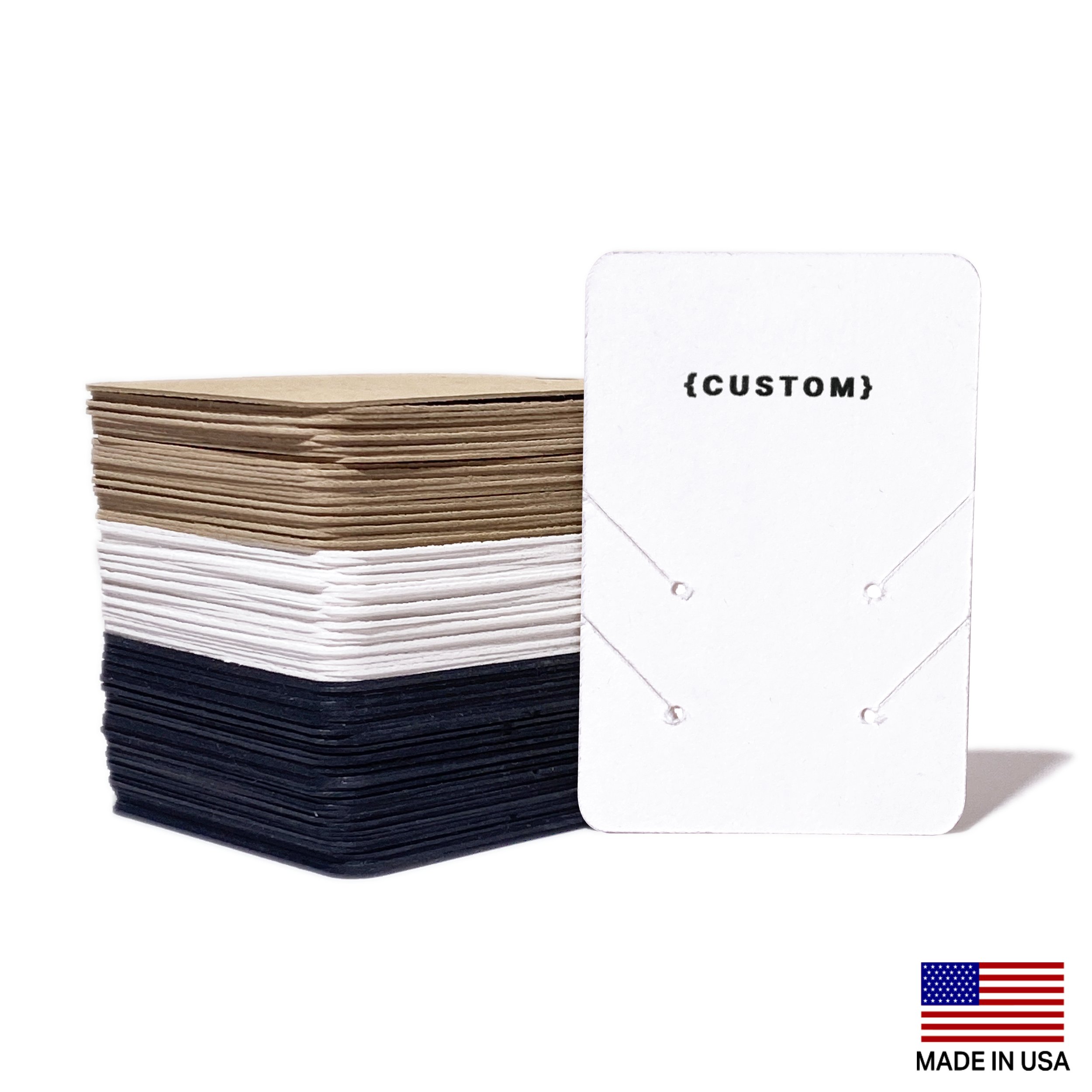 NO-KNF-013_2x3 inch custom necklace and earring display cards, Double Slit for Two Necklaces, white, 125lb 338gsm, custom without hook peg hole, bulk orders, custom necklace cards, made in USA.jpg