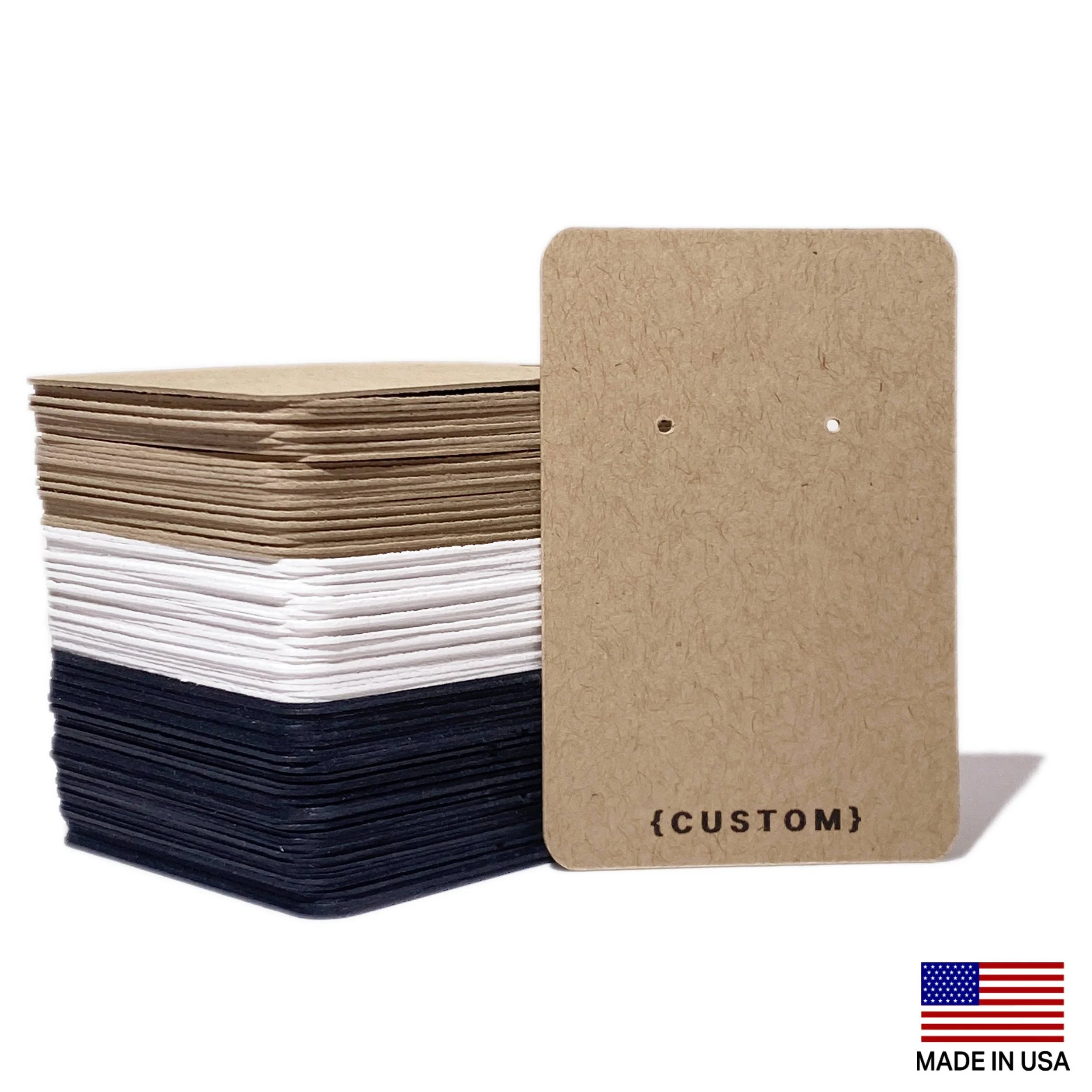 NO-KNF-002_2x3 inch earring display cards, Single Hole for Studs, kraft, 125lb 338gsm, custom without hook peg hole, bulk orders, custom earring cards, made in USA.jpg