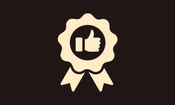 A graphic of a ribbon award with a thumbs-up icon in the center