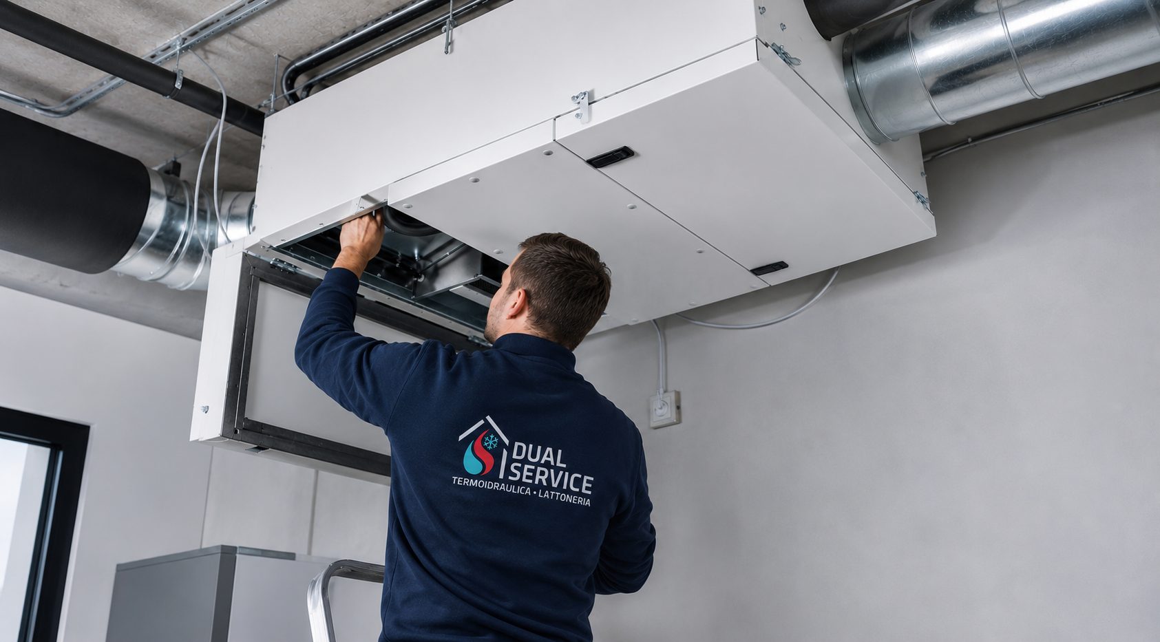 Sistema di ventilazione meccanica controllata con tubazioni verdi e collettore
