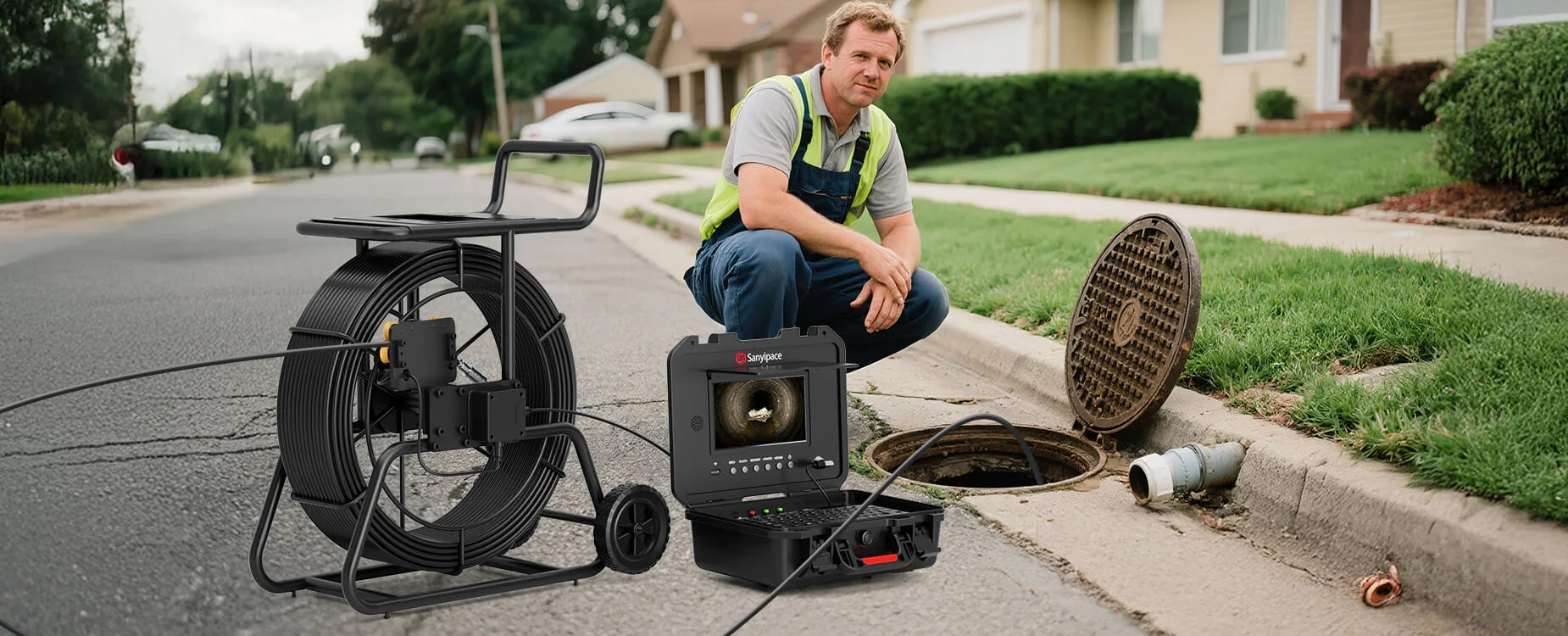 Telecamera di videoispezione per tubazioni con monitor professionale