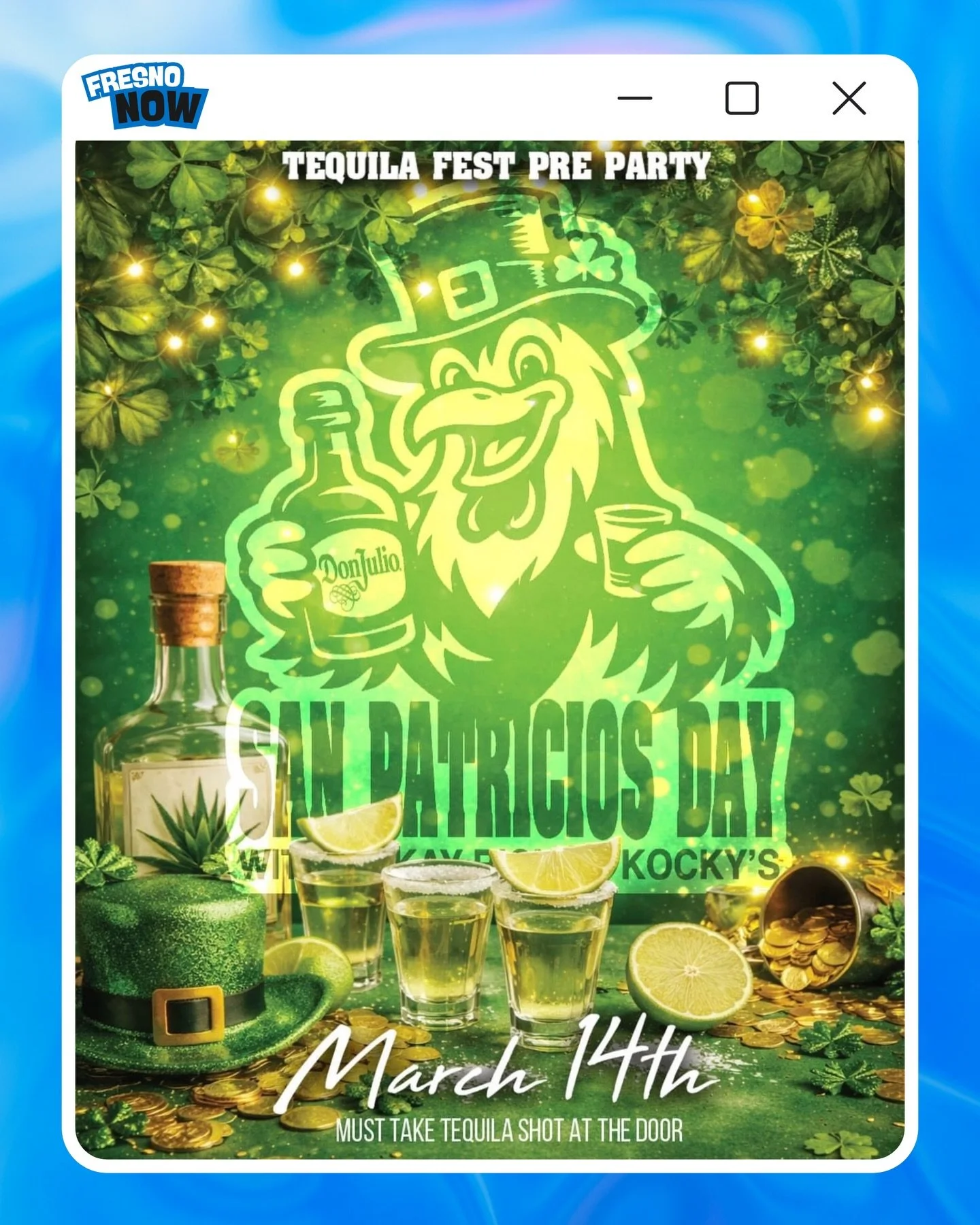 Yoo Fresno‼️EL Gallo de San Patricio Is Taking Over @kockys This Saturday, March 14th‼️🇲🇽☘️

Details:
📍 Kocky&rsquo;s Bar &amp; Grill
🗓️ Wednesday, May 14th 7PM-11PM
🎶 Music by @c.u.d.d.i.e &amp; @djkayrich

#FresnoNow #KockysFresno #ElGalloDeSa
