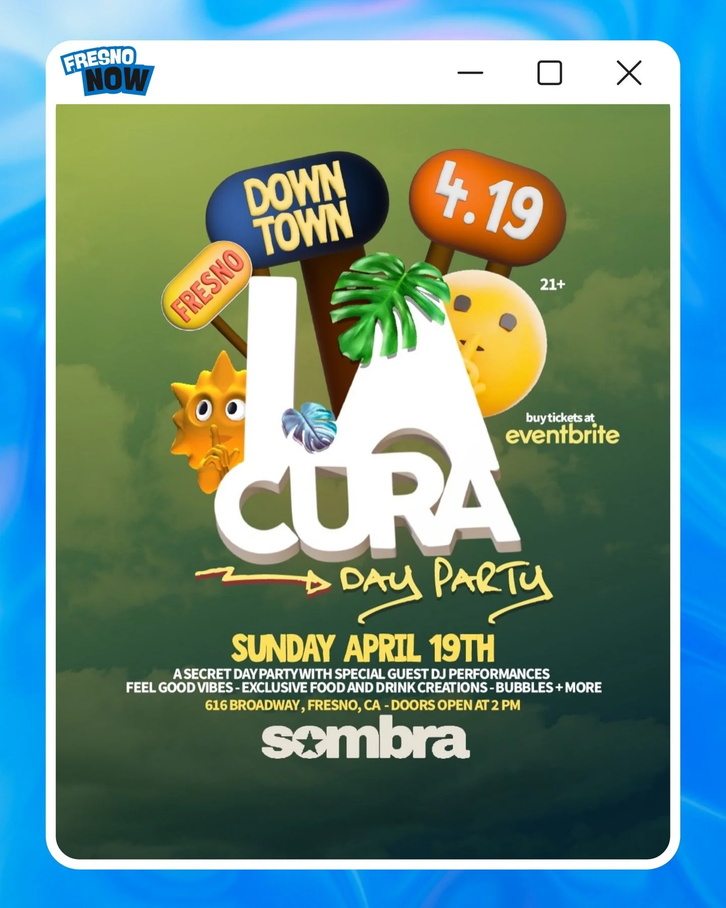 Yoo Fresno‼️ Get ready to kick off the season because the LA CURA Day Party is headed back to Downtown‼️ ☀️🌴

The energy is returning to Sombra on Sunday, April 19th. If you&rsquo;ve ever been to a Cura party, you already know the vibe&mdash;good pe