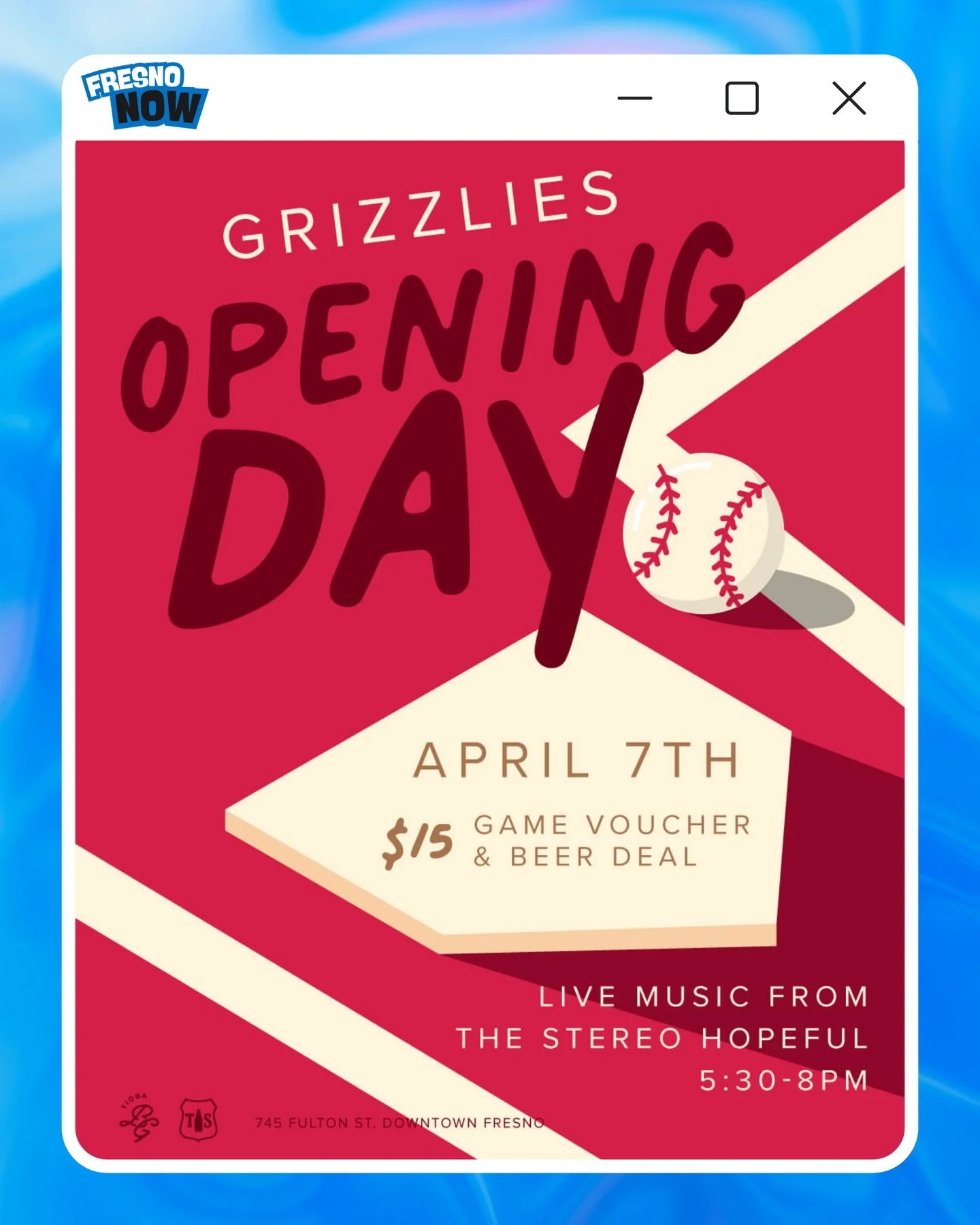 Yoo Fresno‼️Get ready because Grizzlies Opening Day is Officially Back‼️⚾️🐻

Tioga-Sequoia is hosting the ultimate pre-game party on April 7th to kick off the season. Whether you&rsquo;re heading to the stadium or just soaking up the energy on Fulto