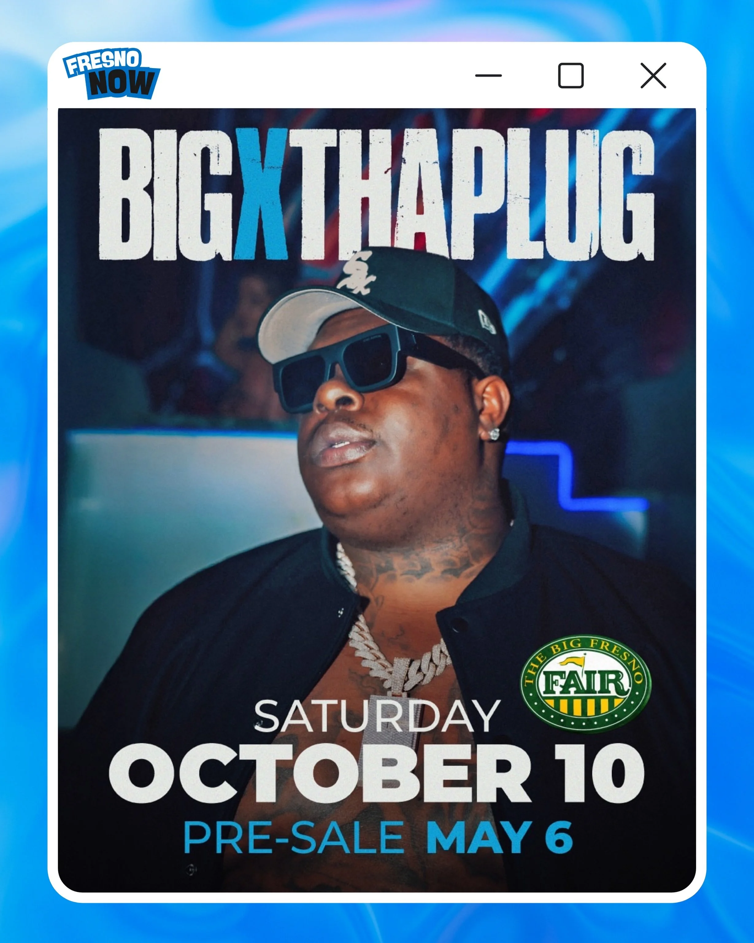Yoo Fresno‼️@BigXthaPlug is officially touching down for a massive night at The Big Fresno Fair‼️🎤🔥 

Get ready for the Texas heavyweight to bring that undeniable energy to the stage this October.

The Details
📍 Location: The Big Fresno Fair
🗓️ D