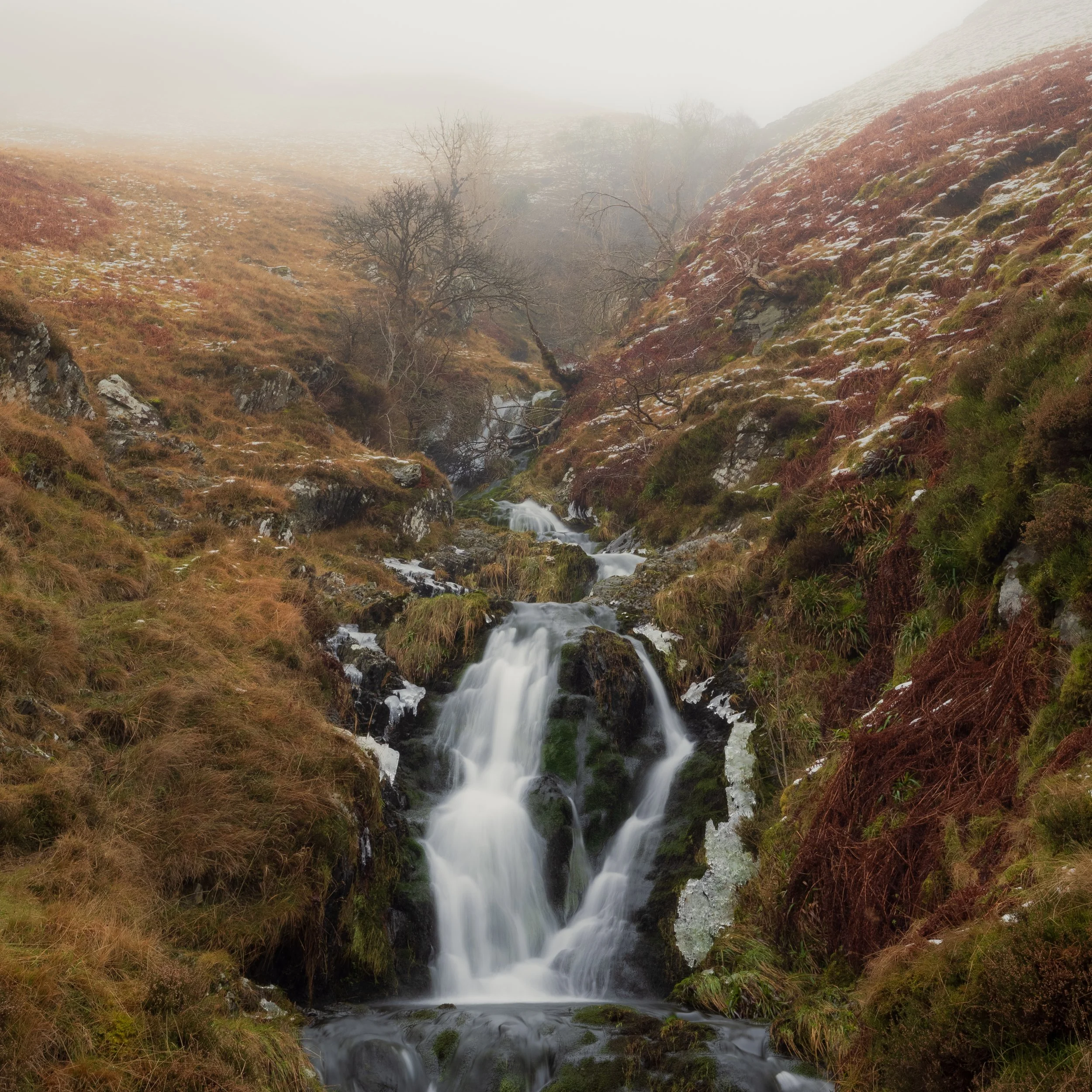 The Lavern Burn Waterfall, as pictured from a lay-by on the Dalveen Pass.
