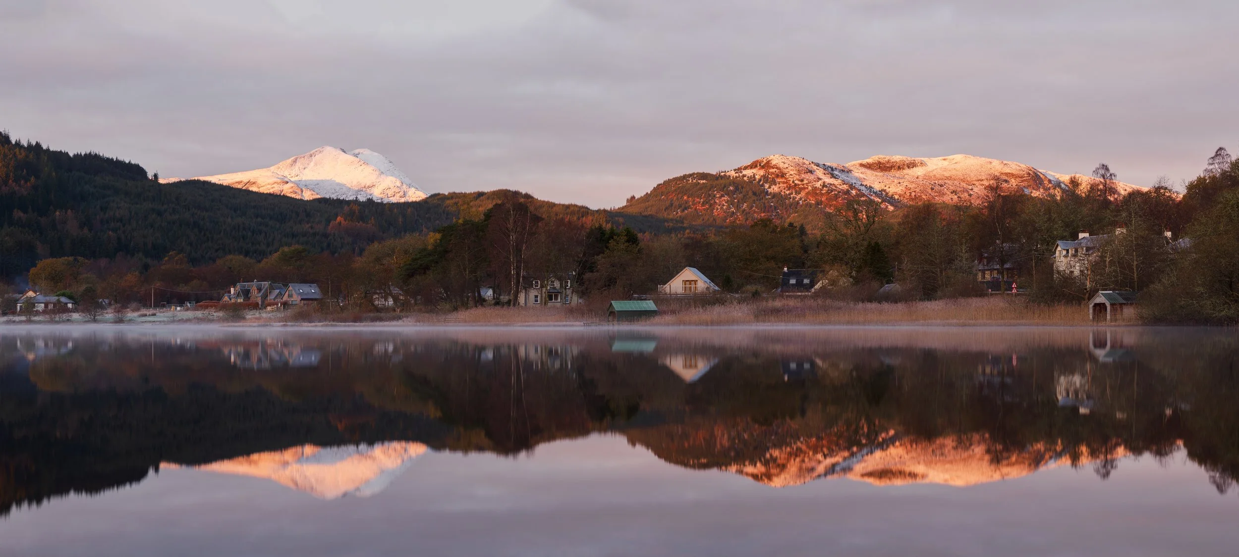 Sunrise over Loch Ard, near Aberfoyle, with Ben Lomond in the background.